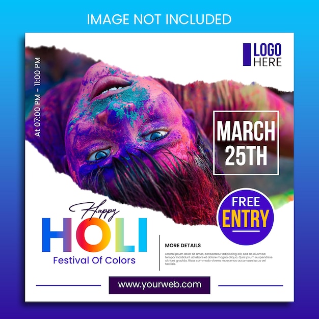 PSD happy holi festival of colors social media template