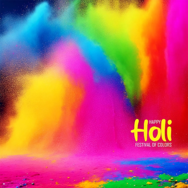 PSD happy holi festival design with mixed color powder background
