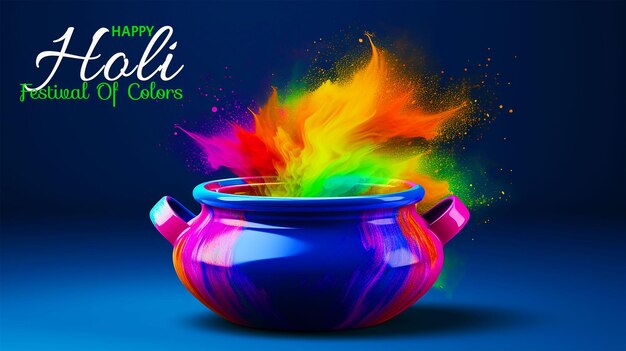 PSD happy holi festival gulaal splash colorful pot and powder