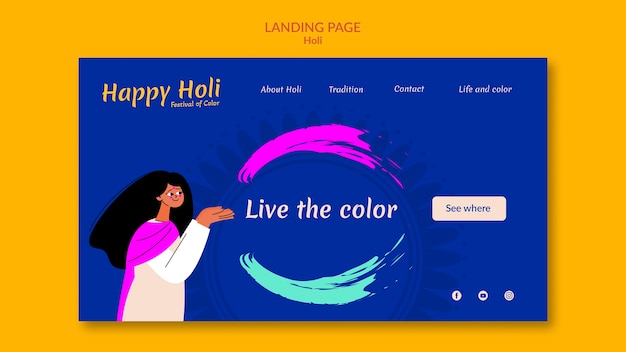 PSD happy holi festival landing page