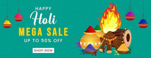 Happy Holi Festival Mega Sale Oferta Baner z projektem tła Holika Dahan