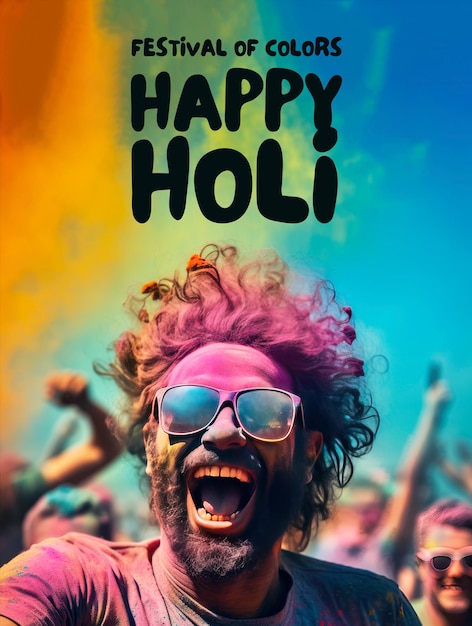 PSD happy holi festival poster sjabloon met holi achtergrond