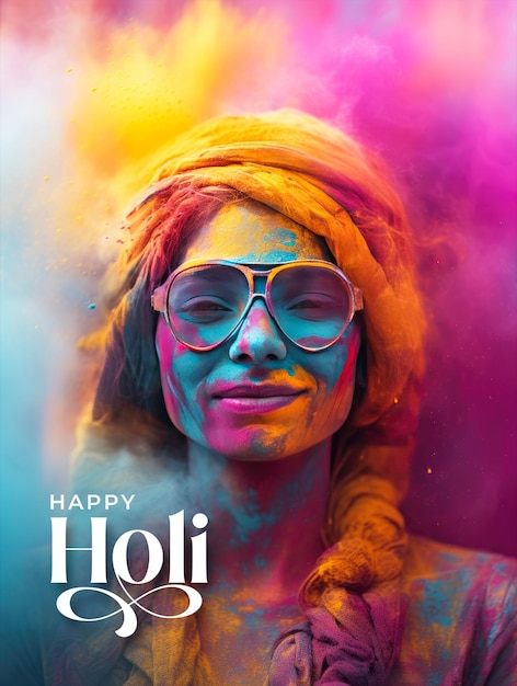 PSD modello di poster di happy holi festival con sfondo di holi