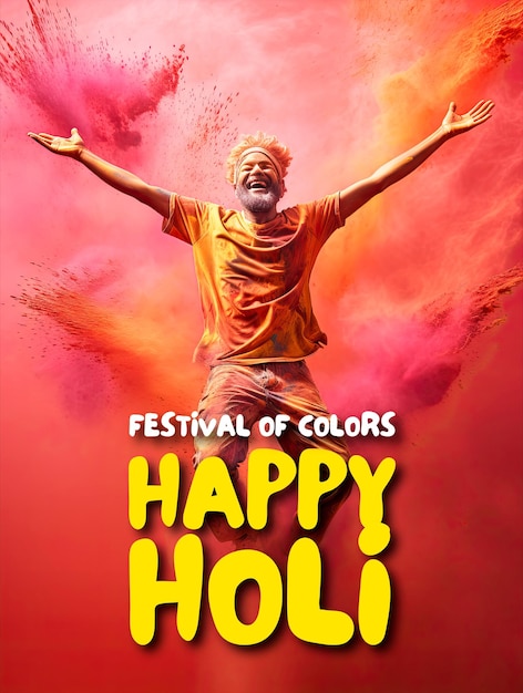 Modello di poster di happy holi festival con sfondo di holi