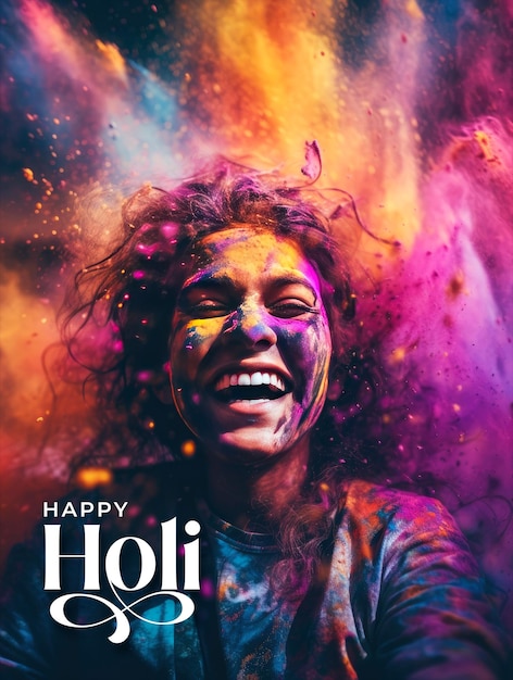 PSD happy holi festival poster template with holi background