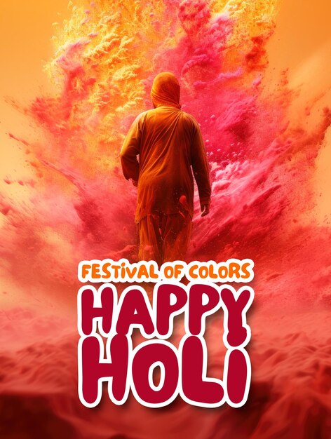 PSD modello di poster di happy holi festival con sfondo di holi