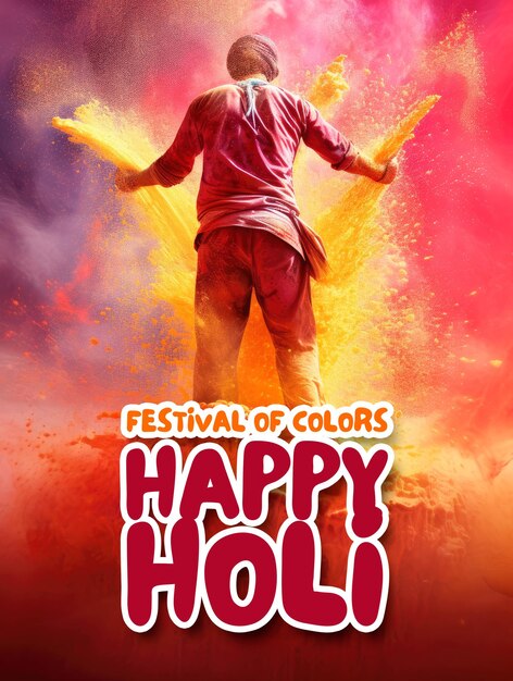 PSD Шаблон плаката фестиваля счастливого холи с фоном холи
