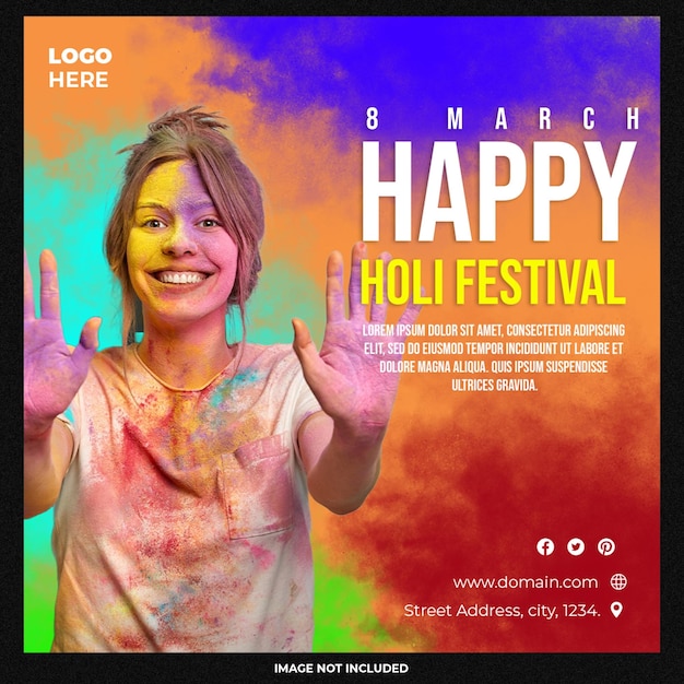 PSD Посты в социальных сетях фестиваля happy holi