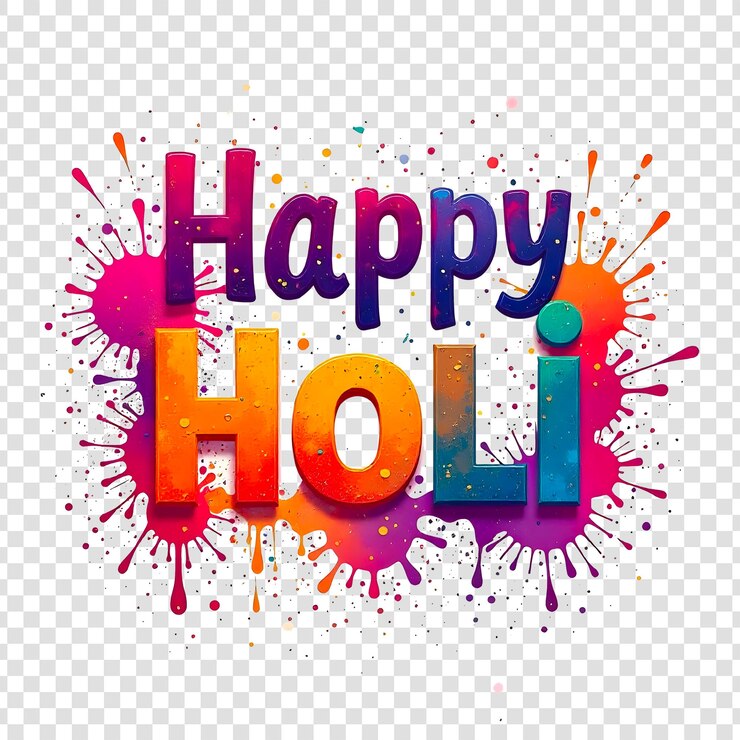 PSD happy holi font on transparent background