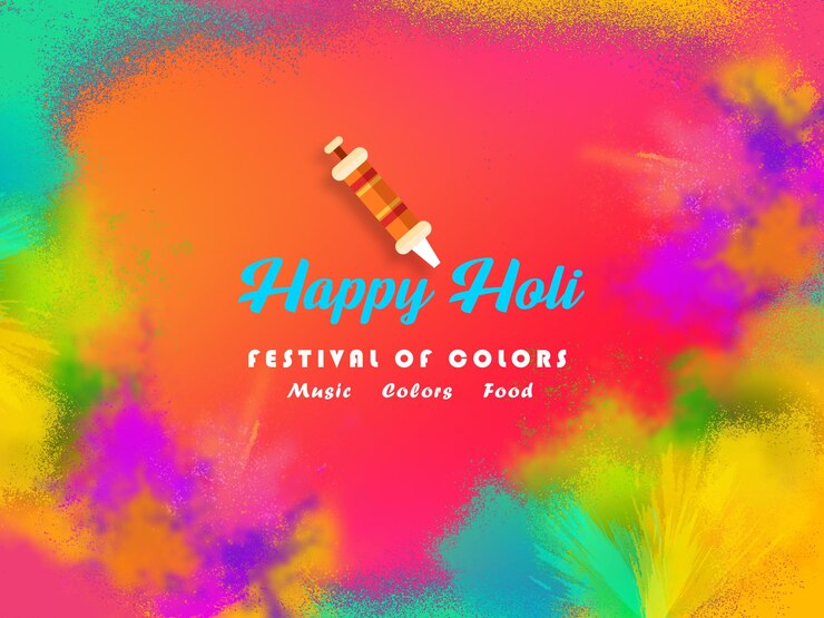 PSD happy holi font with text effect and background design