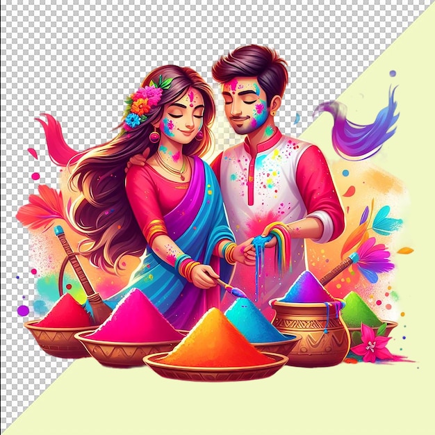 happy Holi Indian festival Young couple Playing Holi celebration