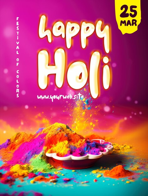 Happy holi poster sjabloon met kleurrijke achtergrond.