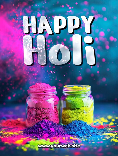 PSD happy holi poster template with colorful background