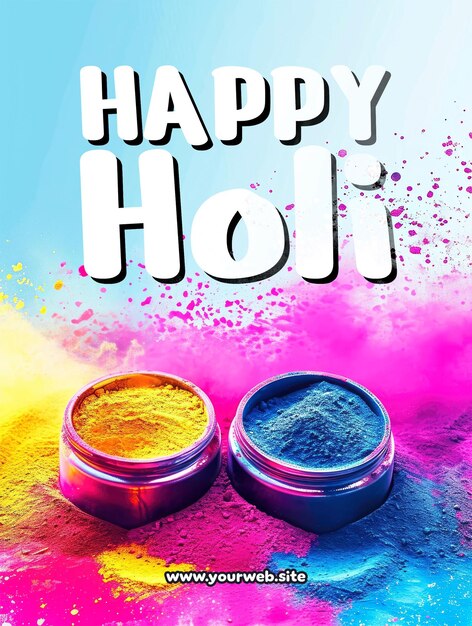 PSD happy holi poster template with colorful background