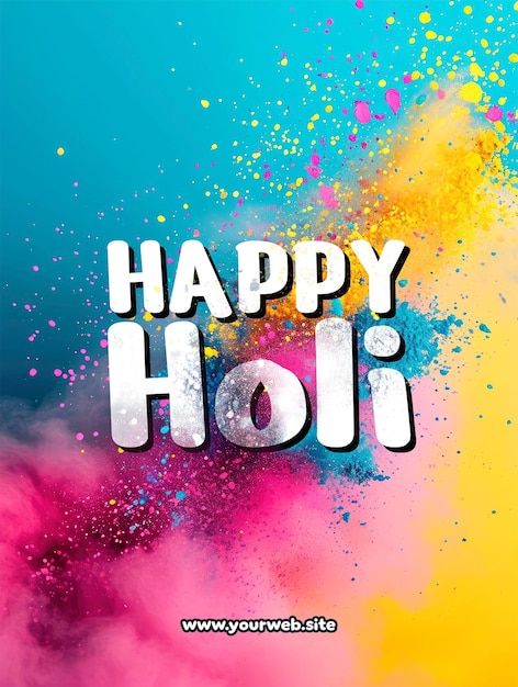 PSD modello di poster happy holi con sfondo colorato