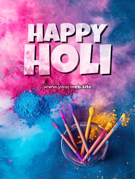 PSD happy holi poster template with colorful background