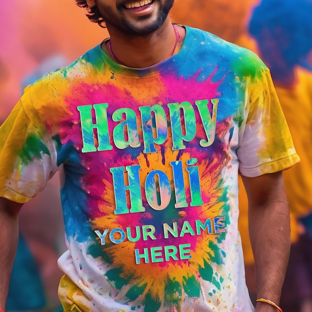 PSD template di sfondo del design della maglietta happy holi.