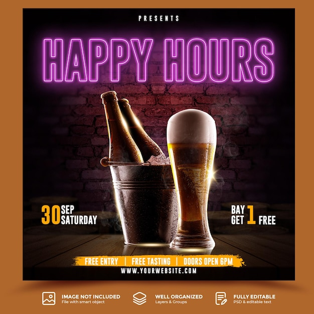 Happy hours for cafe bar social media post