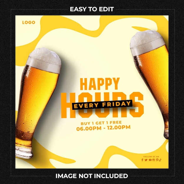 PSD happy hours for cafe bar social media post