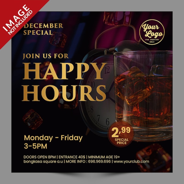 Happy Hours Na Szablon Postu Lub Ulotki W Mediach Społecznościowych Restauracji Cafe Bar