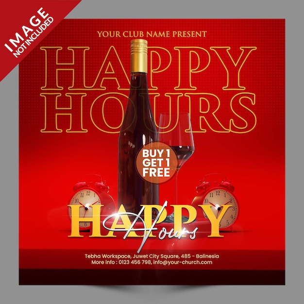 PSD happy hours for restaurant cafe bar social media post or flyer promotion template premium psd