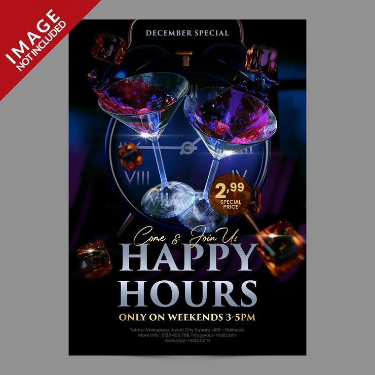 Happy hours for restaurant cafe bar social media post or flyer promotion template