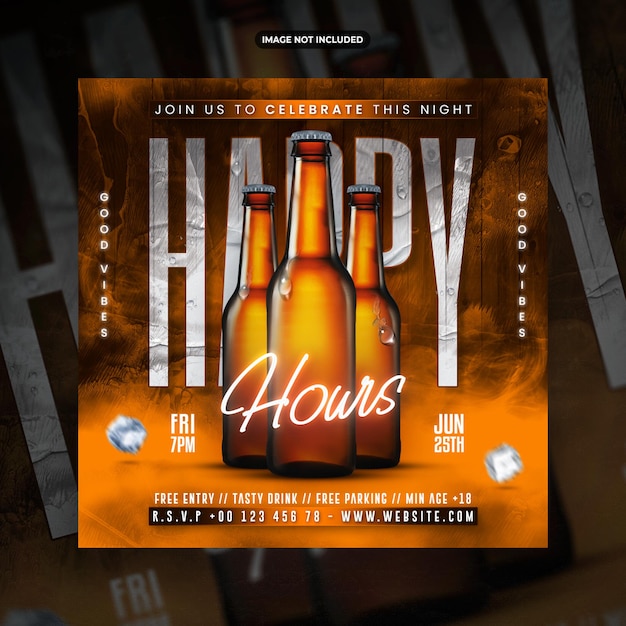 PSD happy hours for restaurant cafe bar social media post or flyer promotion template