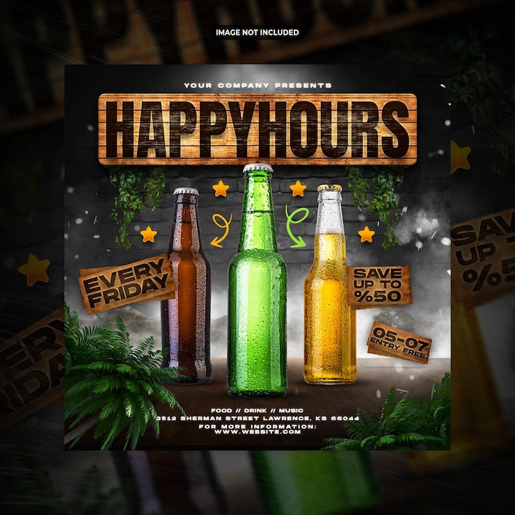 PSD happy hours for restaurant cafe bar social media post or flyer promotion template
