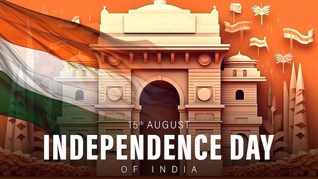 PSD happy independence day of india happy republic day 15 augustus sjabloonposter met india gate