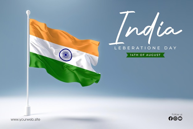 Happy india independence day saluto design con uno sfondo di bandiera svolazzante