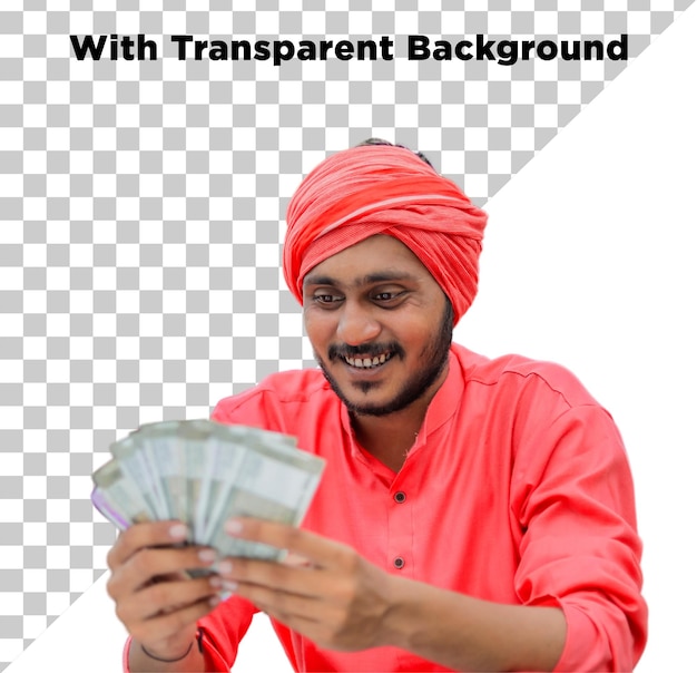 Happy Indian Man with Money in Hand PNG PSD Isolated on Transparent Background