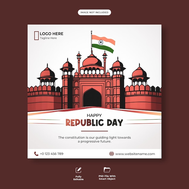 Happy indian republic day celebration social media post design or banner template