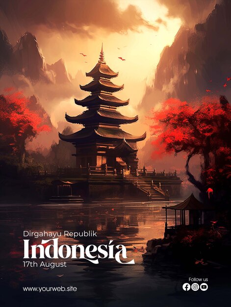 PSD poster di saluto felice giorno dell'indipendenza indonesiana