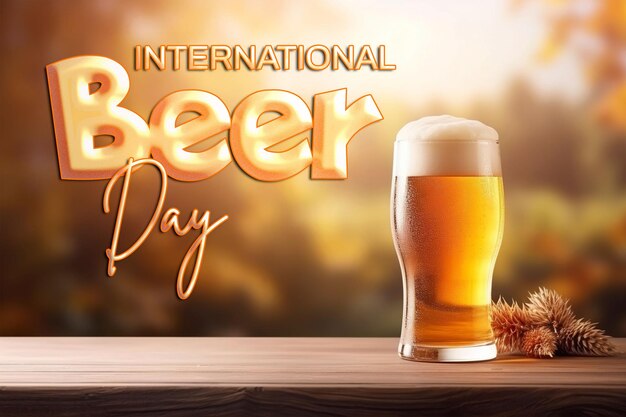 Happy international beer day poster template with beer background