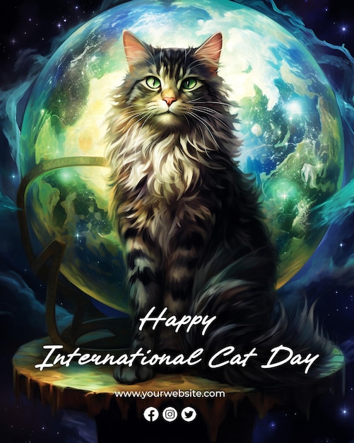 PSD happy international cat day poster sociale media postsjabloon