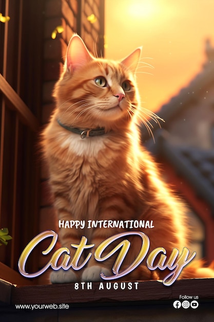 PSD happy international cat day poster