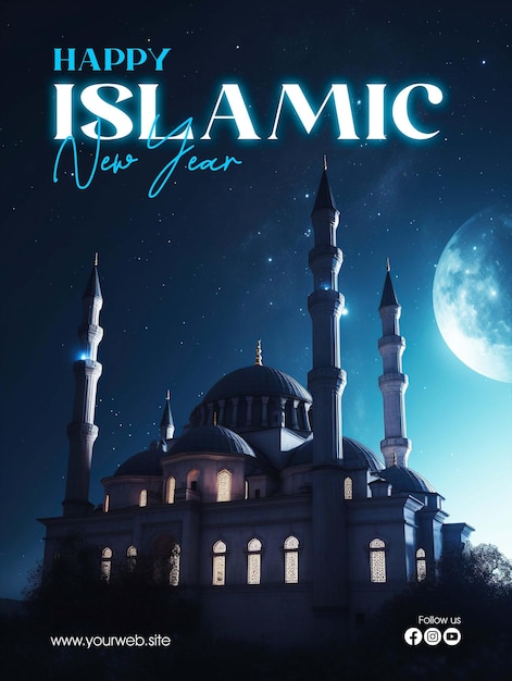 PSD 幸せなイスラム新年の挨拶ソーシャルメディア投稿ポスター