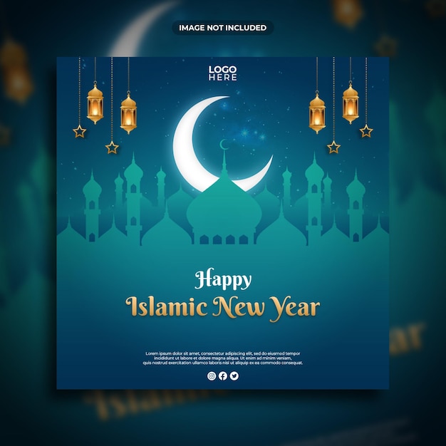 Felice anno nuovo islamico design del modello di post sui social media