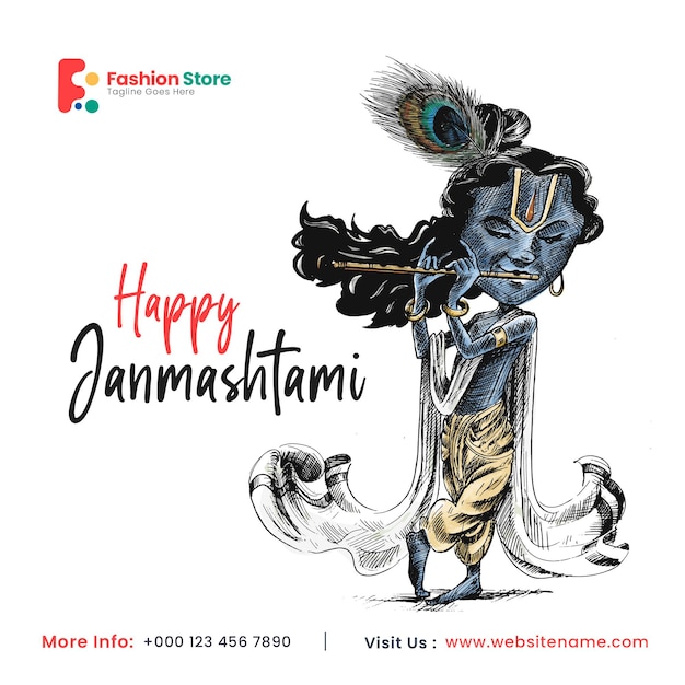 Happy janmashtami celebration social media post flyer banner poster.