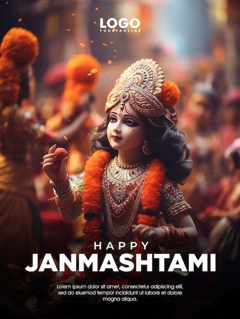 Happy janmashtami day greeting social media post design