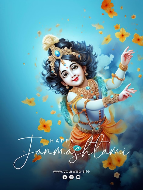 PSD felice concetto di poster sui social media janmashtami