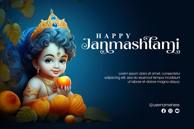 PSD happy janmashtami template with krishna background