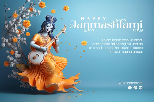 PSD happy janmashtami template with krishna background