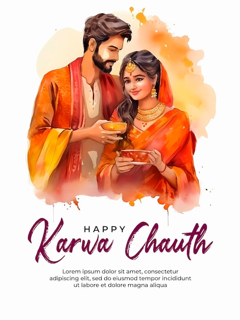 PSD happy karwa chauth indian festival celebration by indian couple concept
