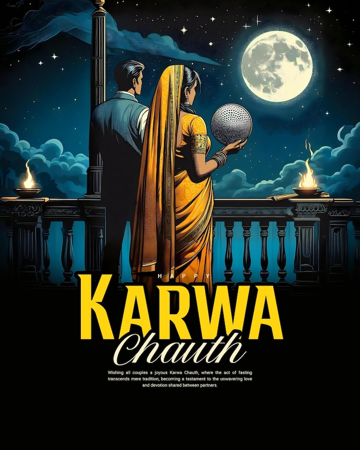PSD happy karwa chauth and karva chauth for married women fasting social media post banner