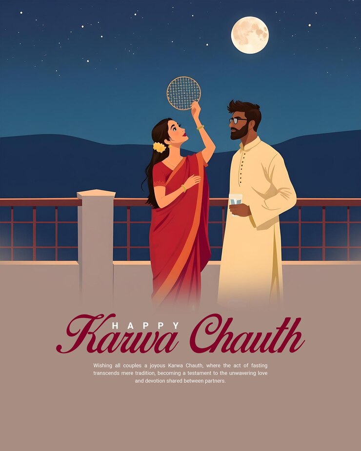 PSD happy karwa chauth and karva chauth for married women fasting social media post banner