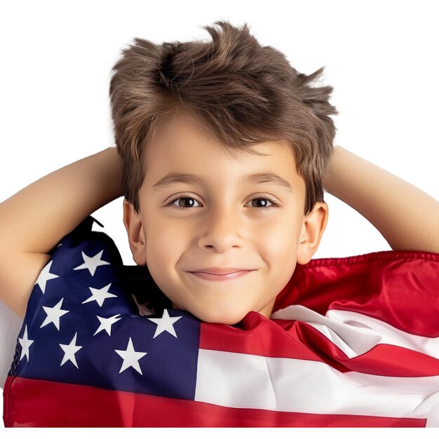 Happy kid with national flag of united states