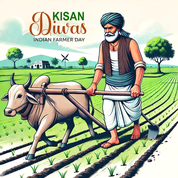 PSD happy kisan diwas poster design with agricultural themes