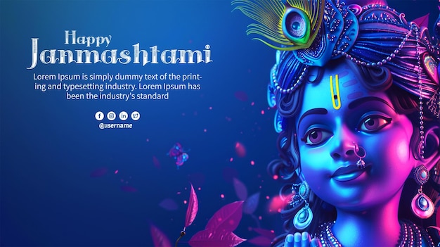 PSD happy krishna janmashtami day greeting social media poster banner design