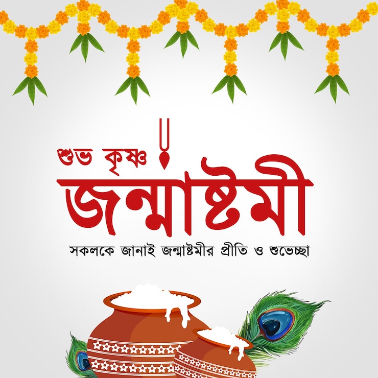 PSD happy krishna janmashtami social media post flyer banner template with bengali text